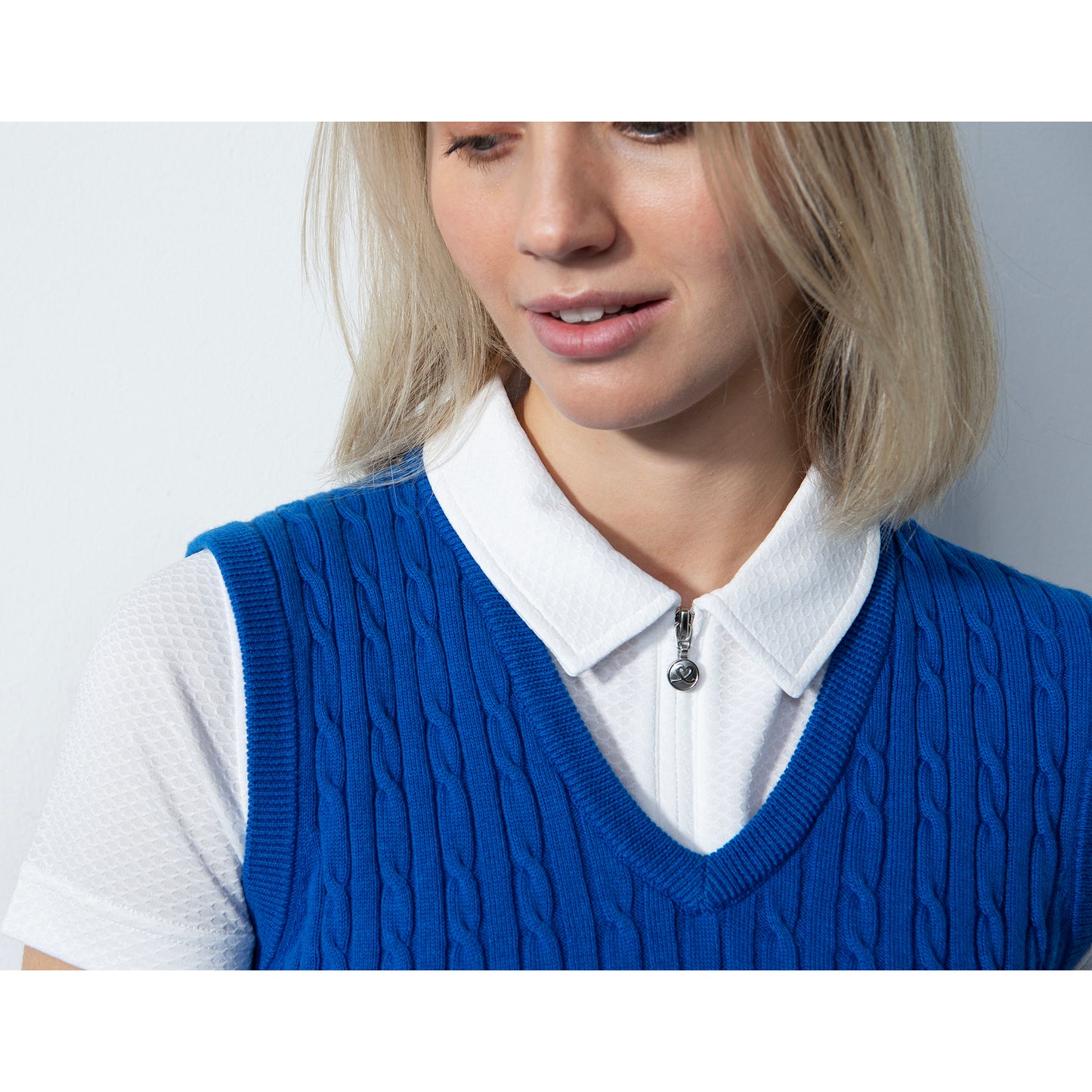 Daily Sports Ladies Cable Knit Sleeveless Sweater in Cosmic Blue 