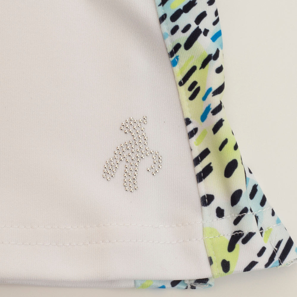 Green Lamb Ladies Sleeveless Polo with Curved Seams in White & Watermark Print