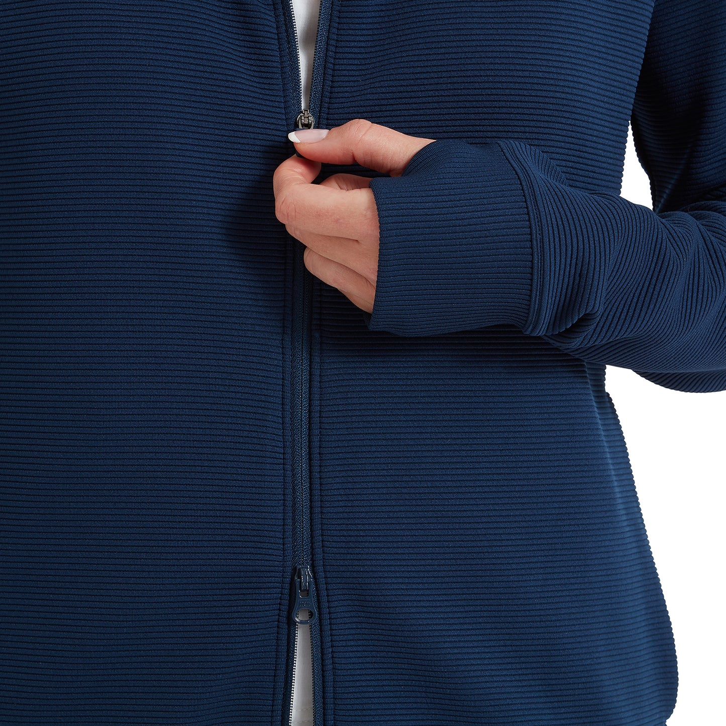 FootJoy Ladies Mid-Weight Hooded Ribbed Jacket in Navy Perfect for Golf & Casual Wear