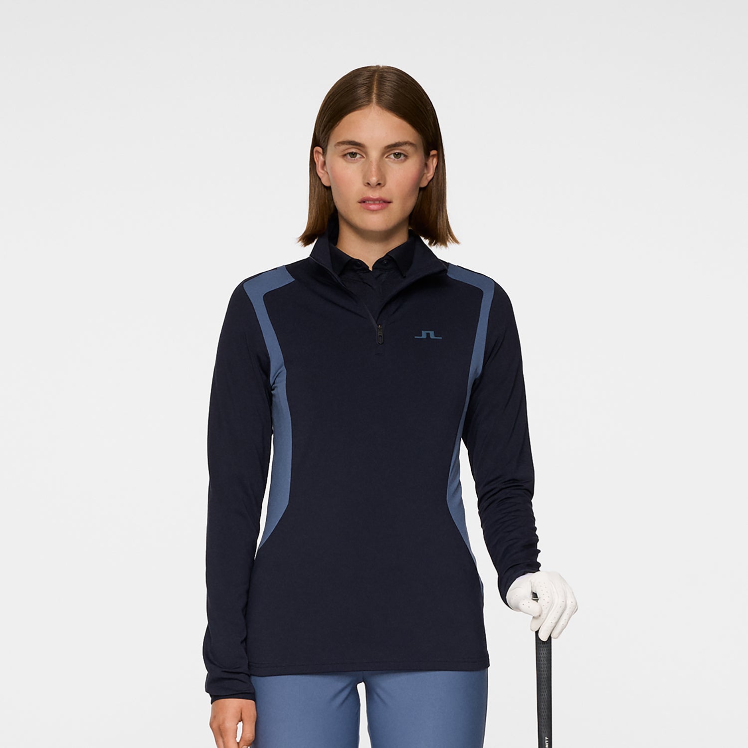 J.Lindeberg Ladies Zip-Neck Lightweight Mid-Layer with Brushed Inner in Navy