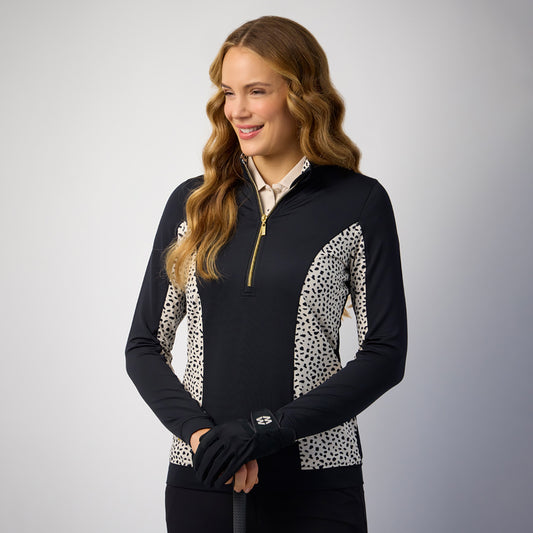Glenmuir Ladies Lightweight Black Mid-Layer with Cheetah Print Panels