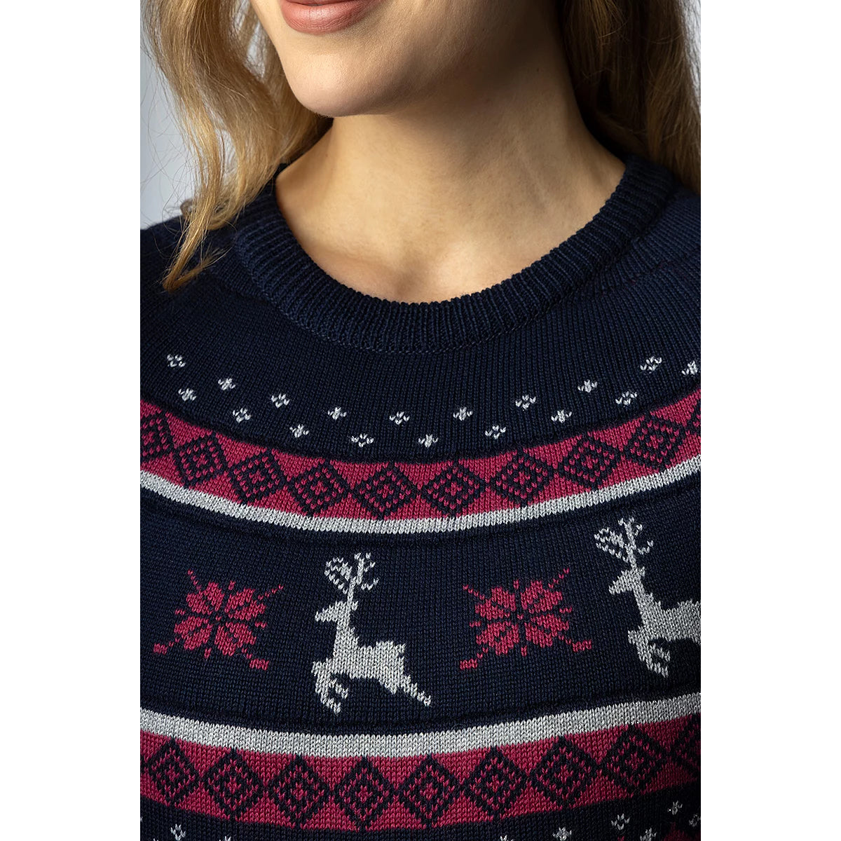 Glenmuir Ladies Merino Blend Festive Reindeer Sweater in Navy