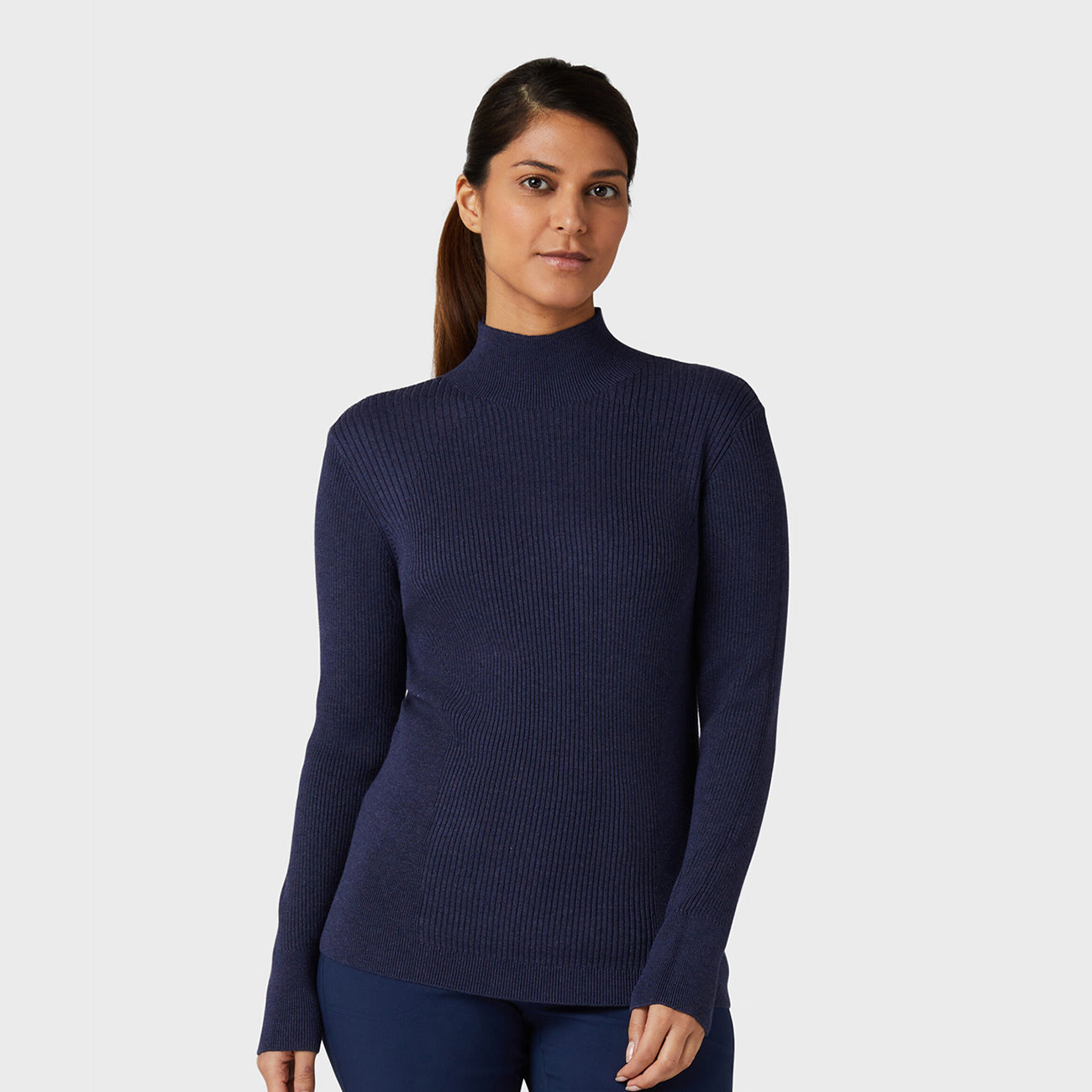 Callaway Ladies High Mock Neck Ribbed Sweater in Navy Heather