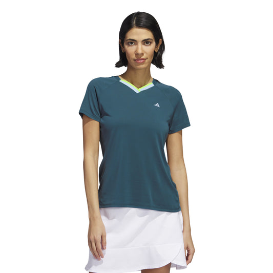 adidas Ladies Short Sleeve V-Neck Golf Polo with Contrast Collar in Arctic Night