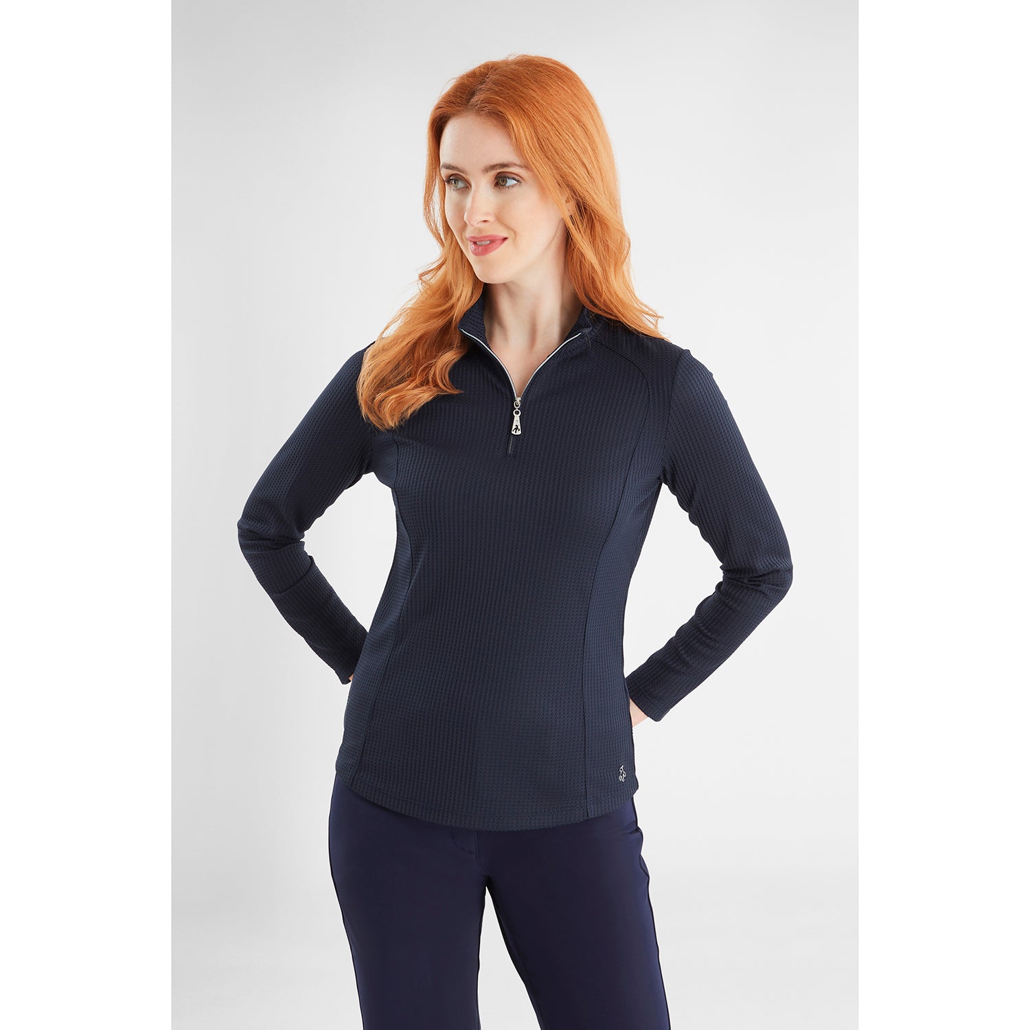 Green Lamb Ladies Navy Waffle Zip-Neck Long Sleeve Top – GolfGarb