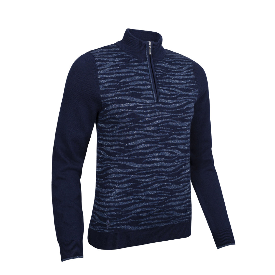 Glenmuir Ladies Navy Zebra Stripe Design Golf Sweater with Water-Repellent Finish