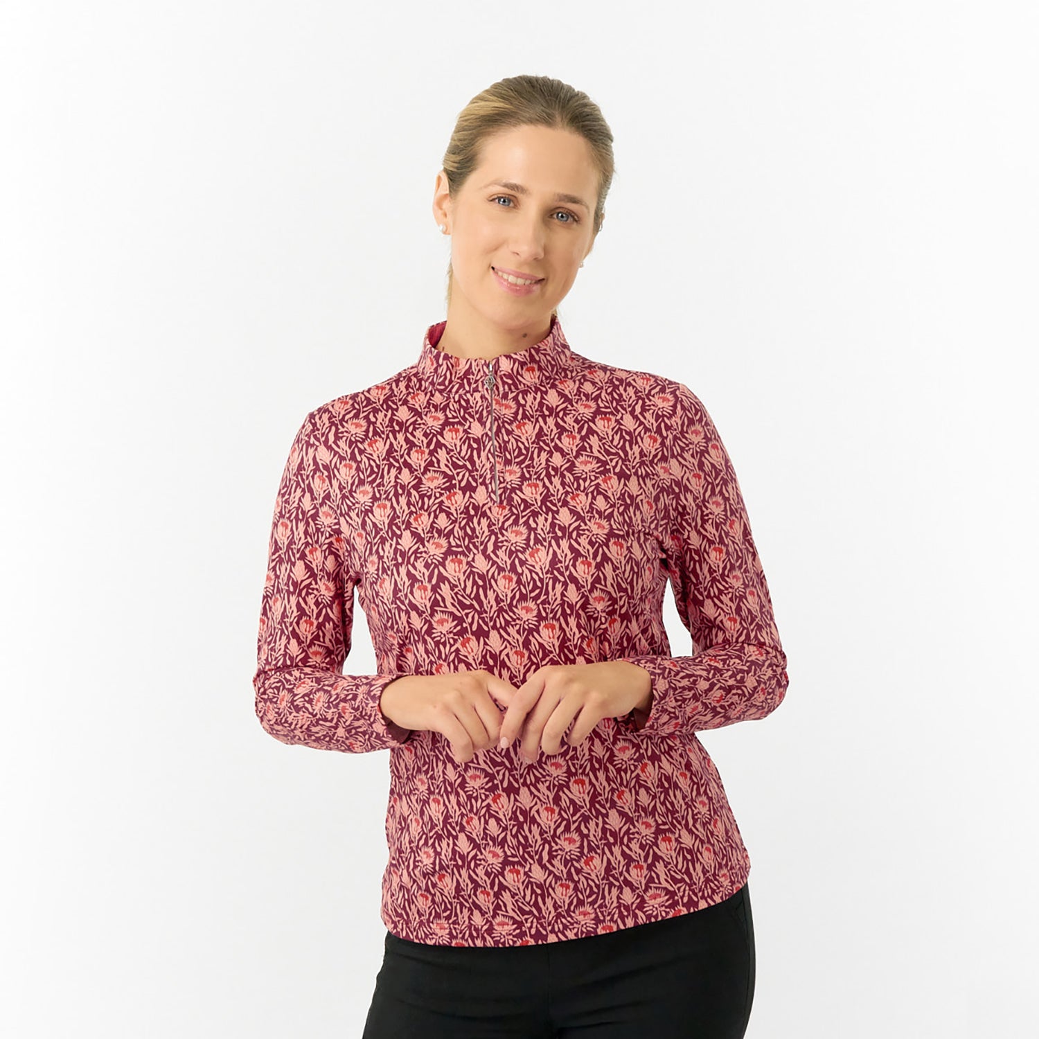 Pure Ladies Long Sleeve Mid-Layer Top in Autumnal Floral Print