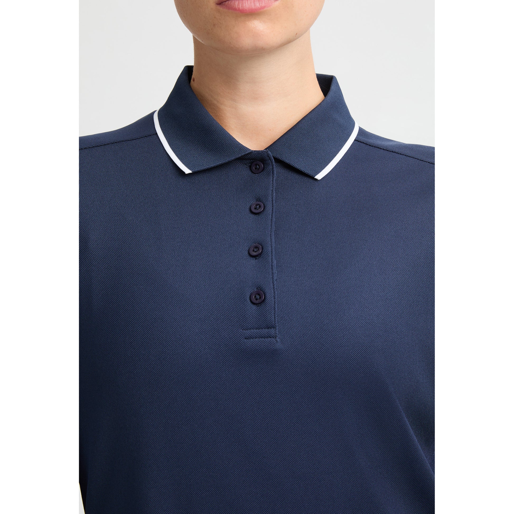 Rohnisch Ladies Classic Long Sleeve Navy Polo Shirt with Contrast Trim