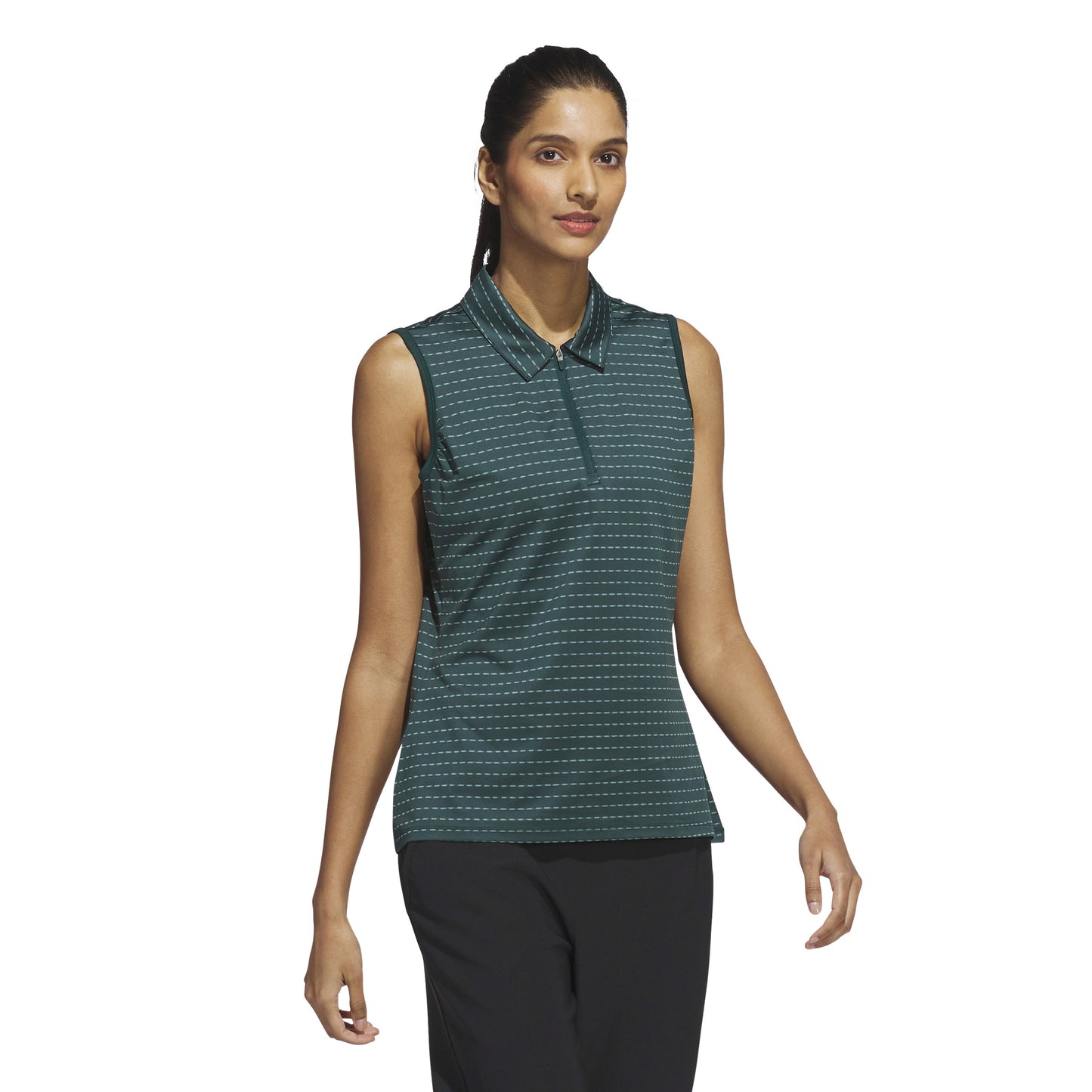 adidas Golf Ladies Sleeveless Zip-NeckTop with Dashed Line Print