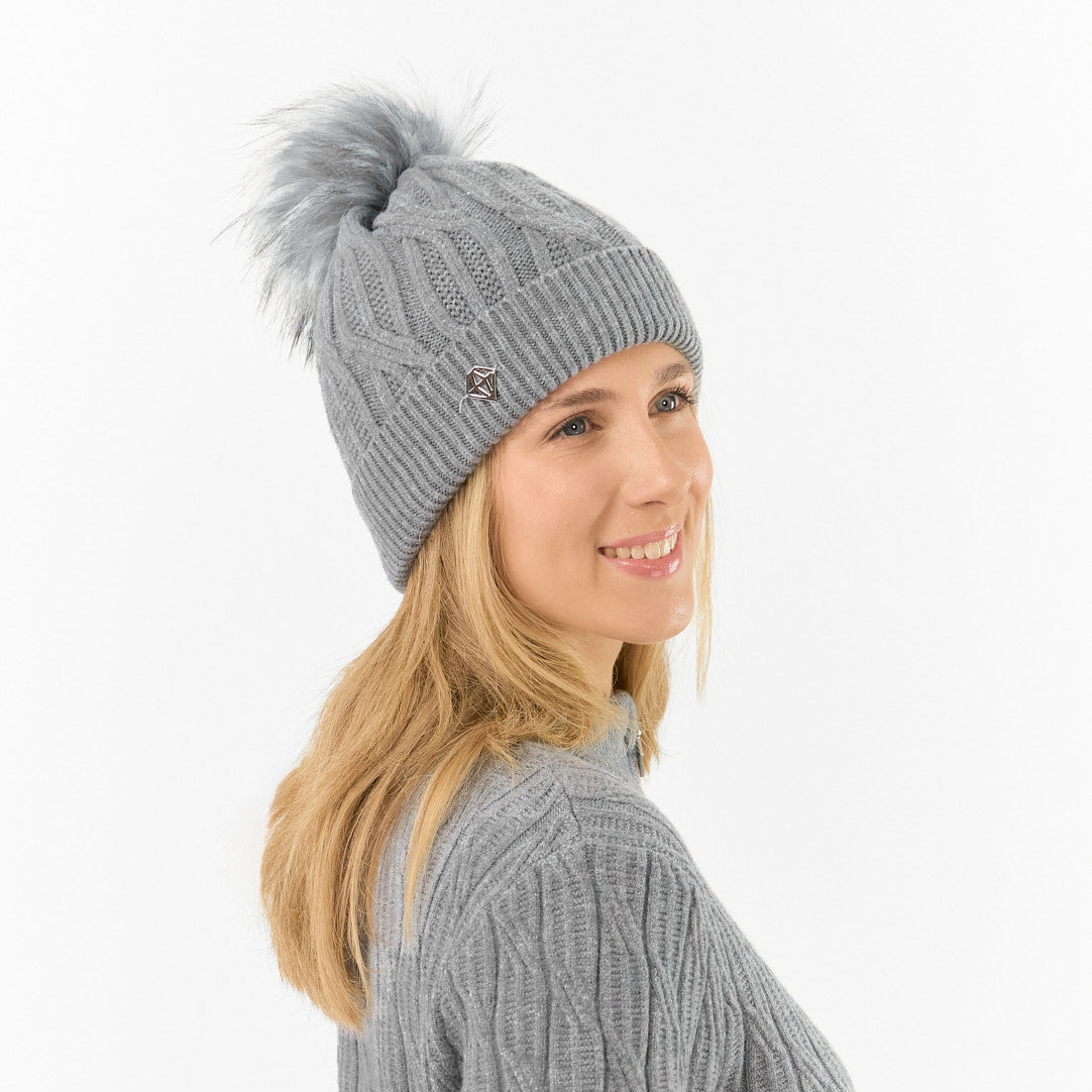 Pure Golf Ladies Lined Waterproof Bobble Hat with Cable Knit Design 