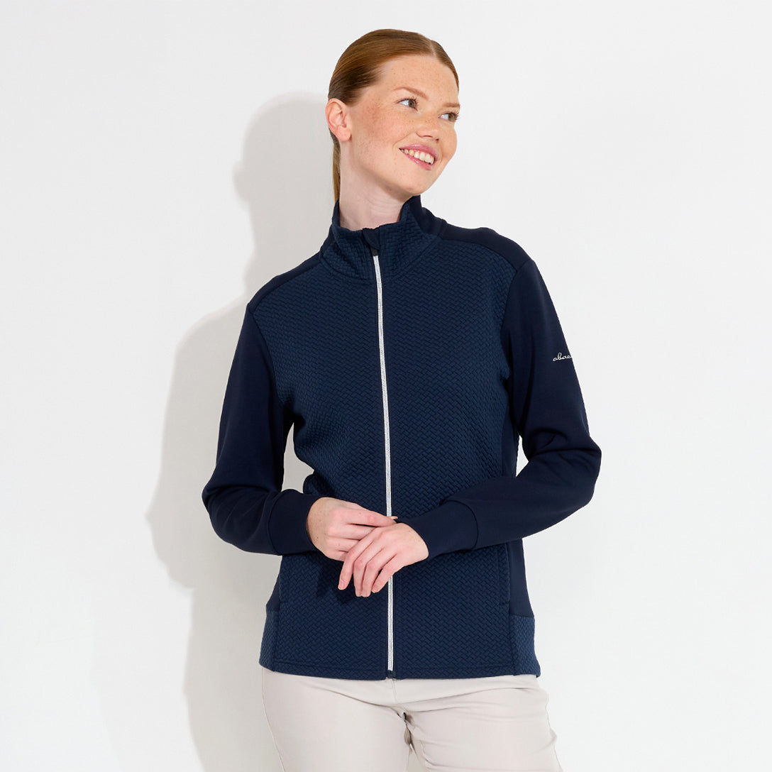 Abacus Ladies Jacquard Knit Full-Zip Fleece Mid-Layer Jacket in Navy