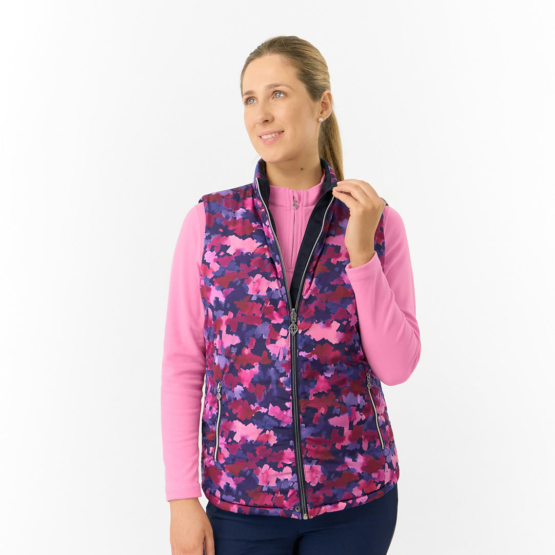 Pure Golf Ladies Reversible Gilet in Navy & Abstract Watercolour Print