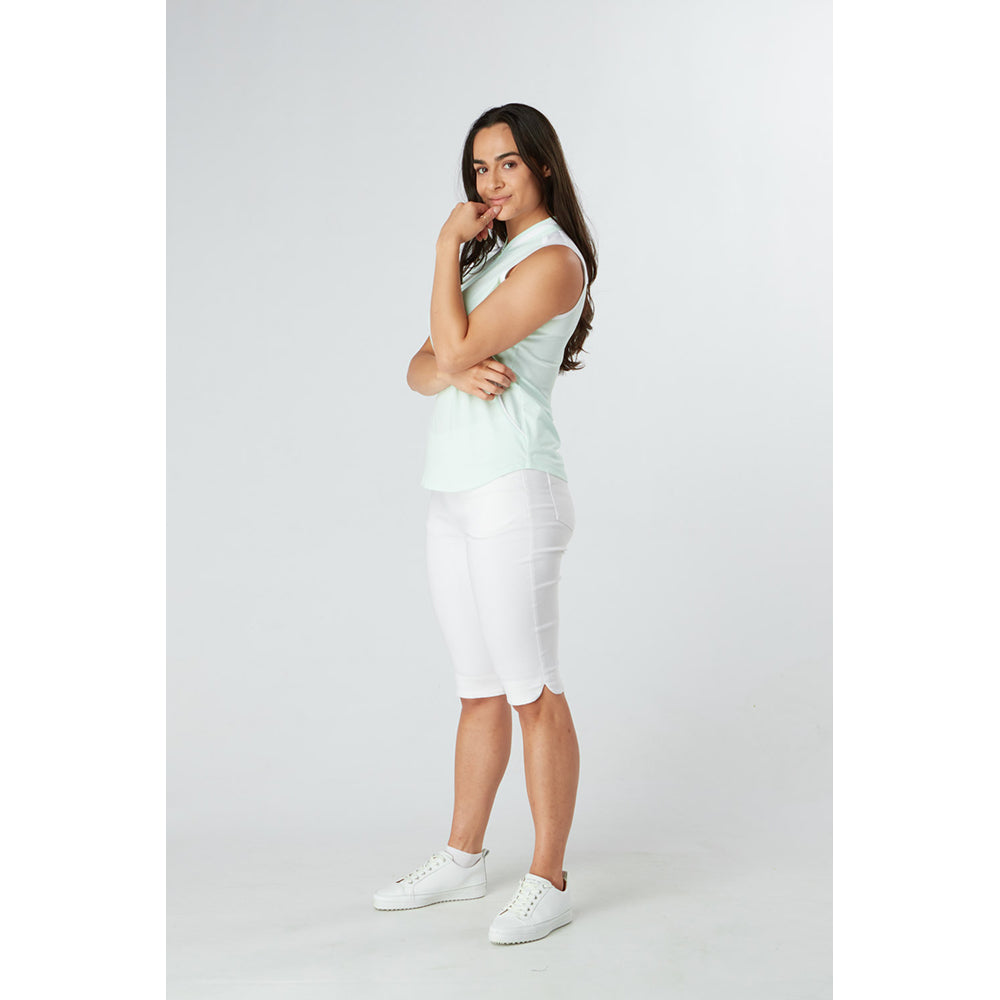 Swing Out Sister Zip-Neck Sleeveless Polo in Mint and White