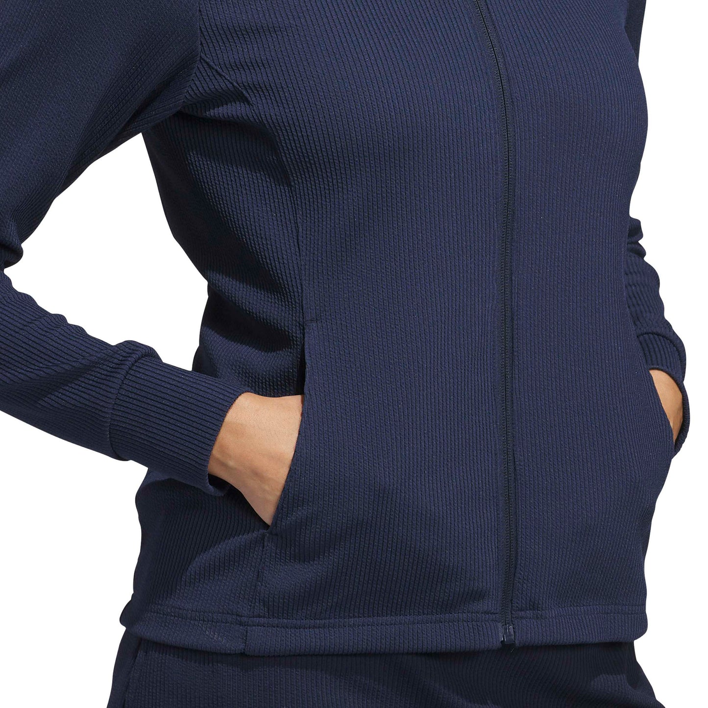 adidas Golf Ladies Navy Ribbed Knit Textured Jacket
