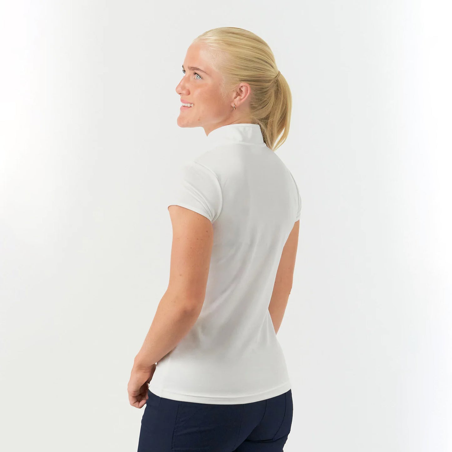 Pure Golf Ladies Cap Sleeve Mandarin Polo Shirt in White