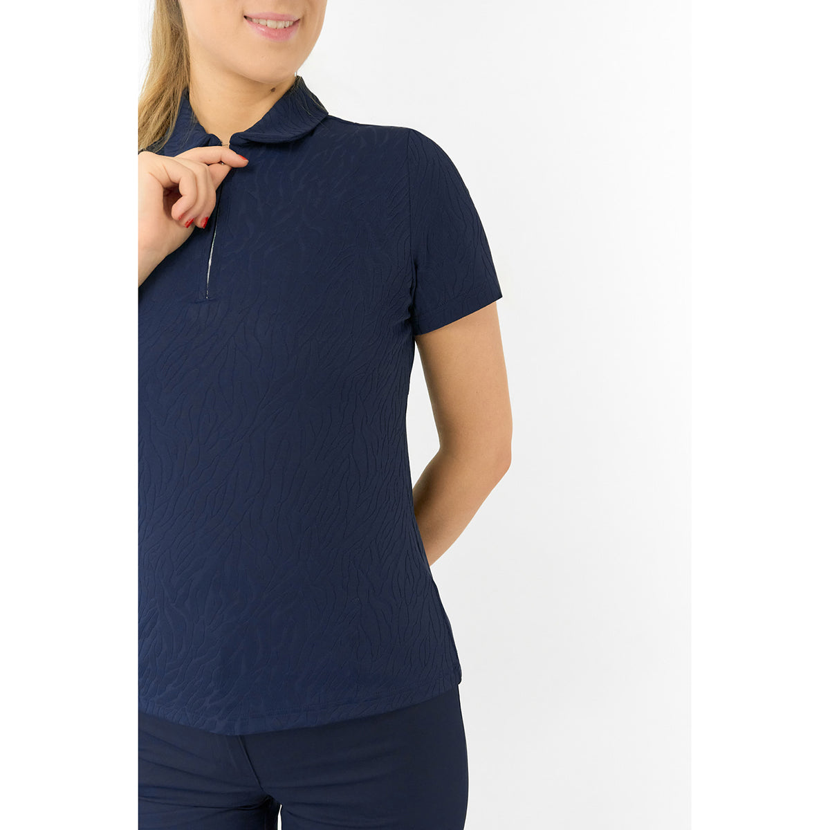 Pure Golf Ladies Short Sleeve Jacquard Textured Polo in Navy