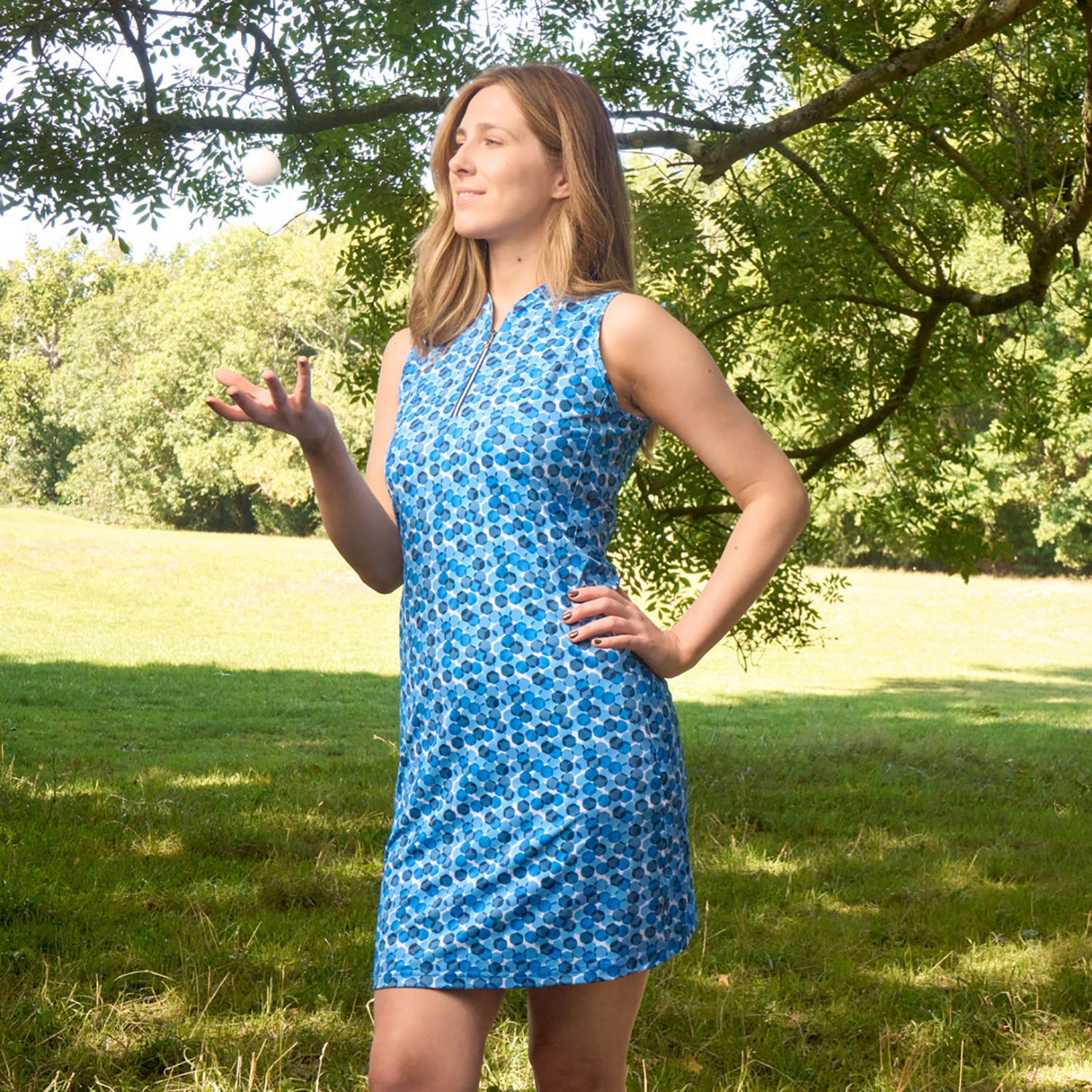 Pure Golf Sleeveless Dress in Abstract Geometric Print - Feel Fabulous, Play Fearlessly