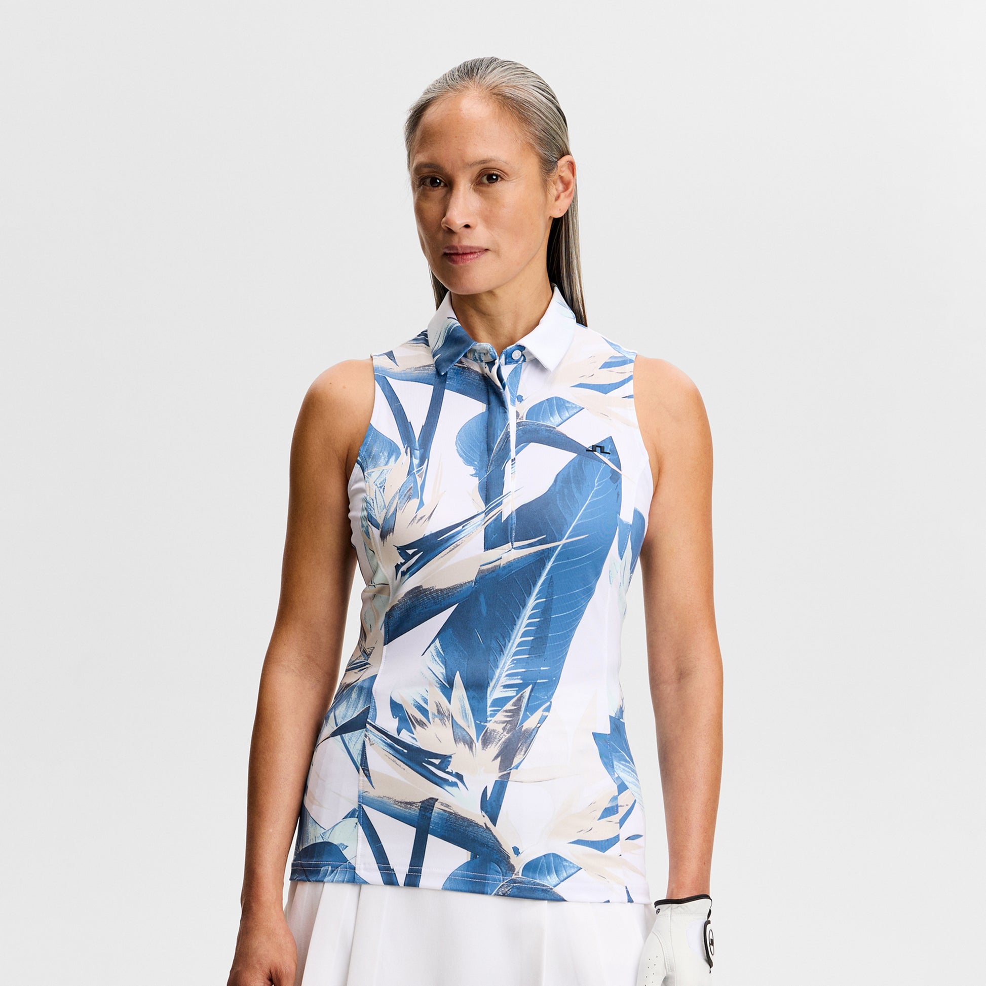 J.Lindeberg Ladies Printed Sleeveless Polo for Lightweight Performance with Standout Style
