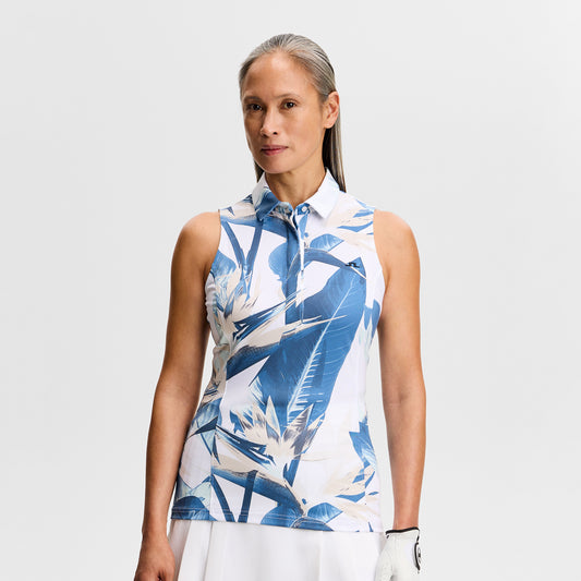 J.Lindeberg Ladies Printed Sleeveless Polo for Lightweight Performance with Standout Style
