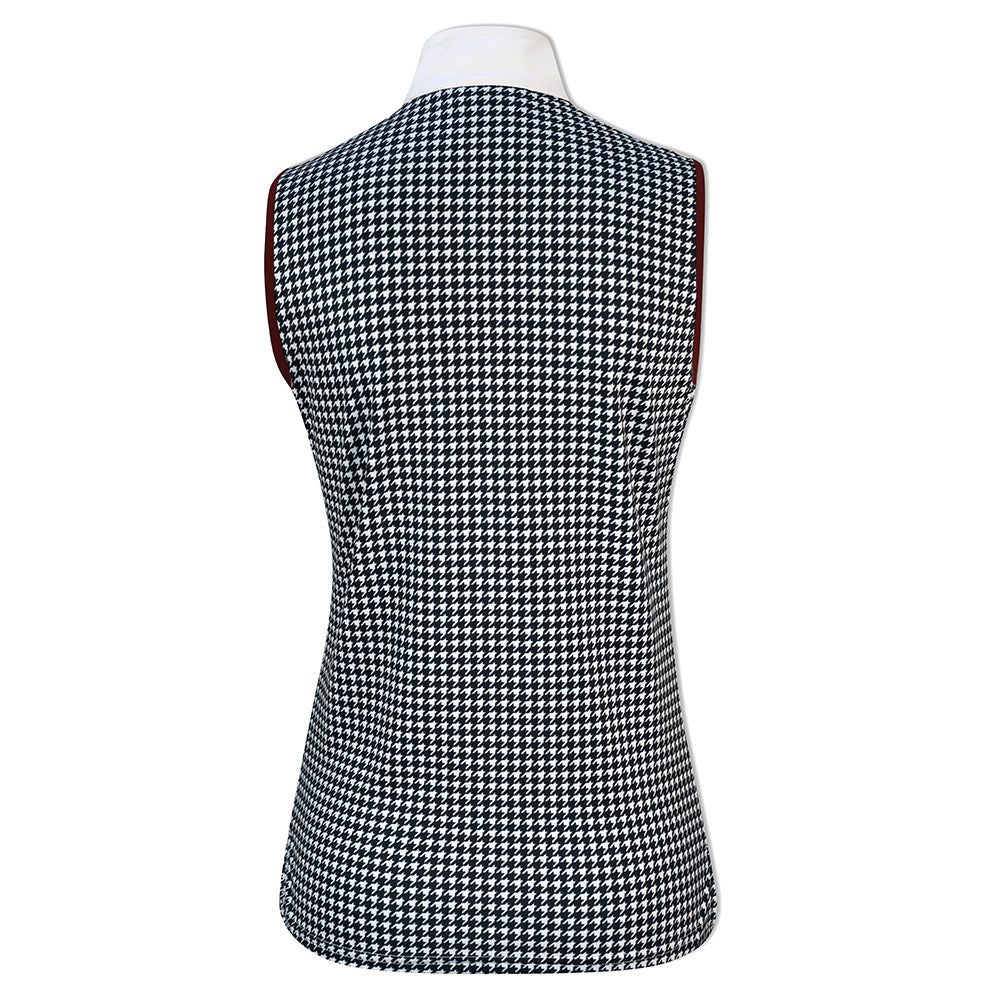 Glenmuir Ladies Sleeveless Polo in White & Navy Houndstooth with UPF50