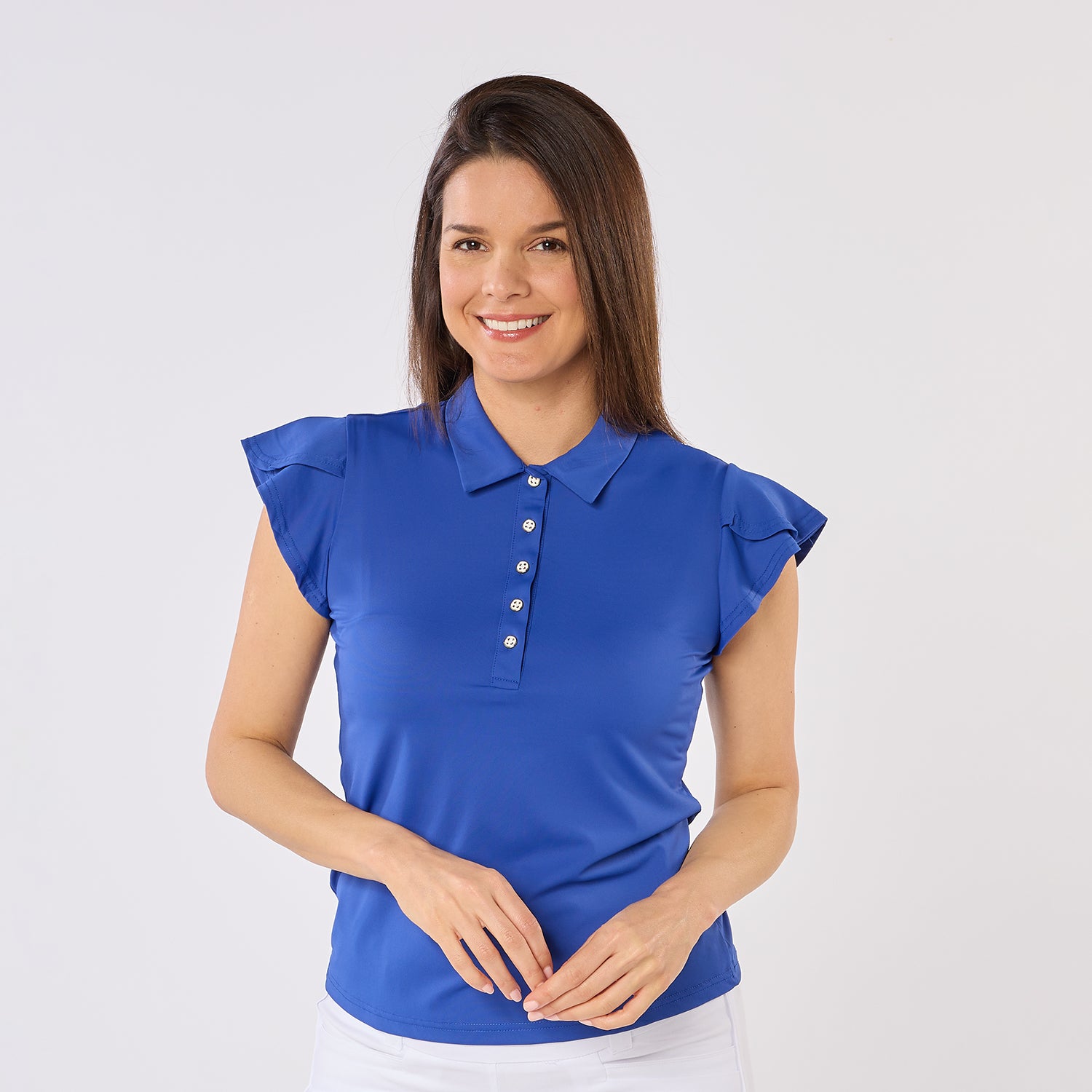 Swing Out Sister Ladies Fluted Sleeve Polo for Elegant Flair On & Off The Course