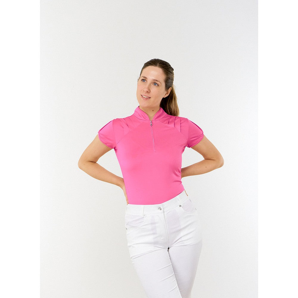 Pure Ladies Cap Sleeve Polo Shirt With Shoulder Vent Detail in Azalea Pink