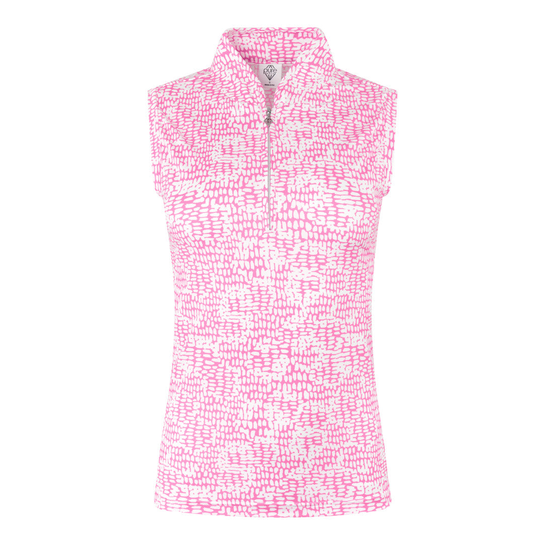 Pure Ladies Sleeveless Zip Golf Top in Candy Pebble Print