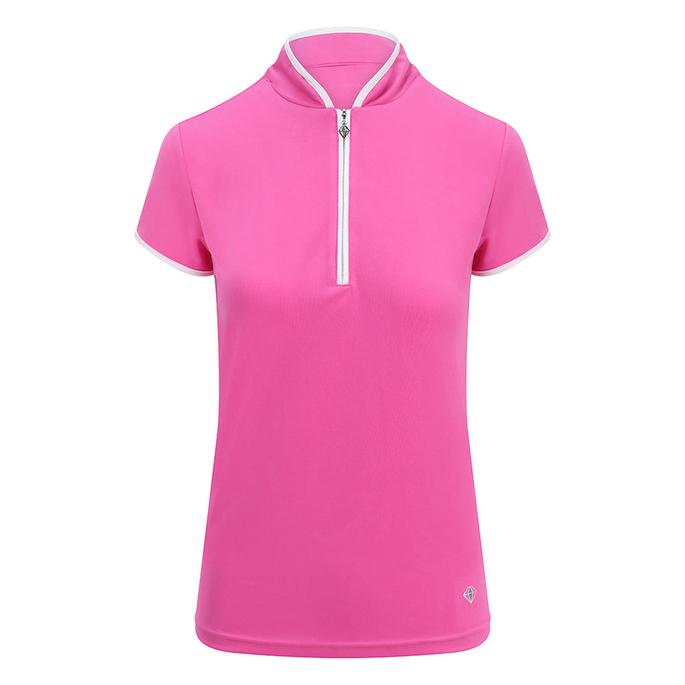 Pure Golf Ladies Cap Sleeve Mandarin Polo in Azalea Pink
