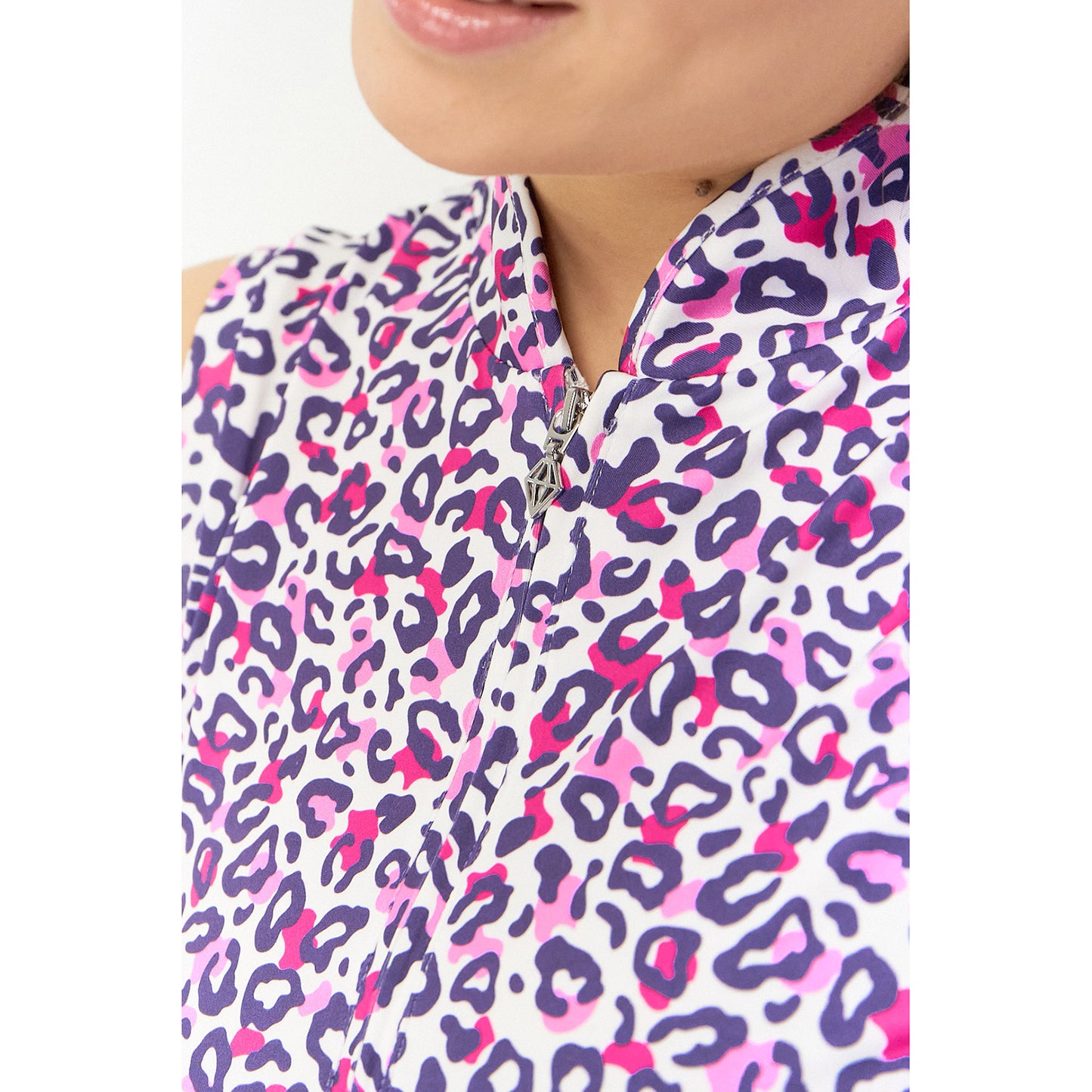 Pure Ladies Cheetah Print Cap Sleeve Polo Shirt
