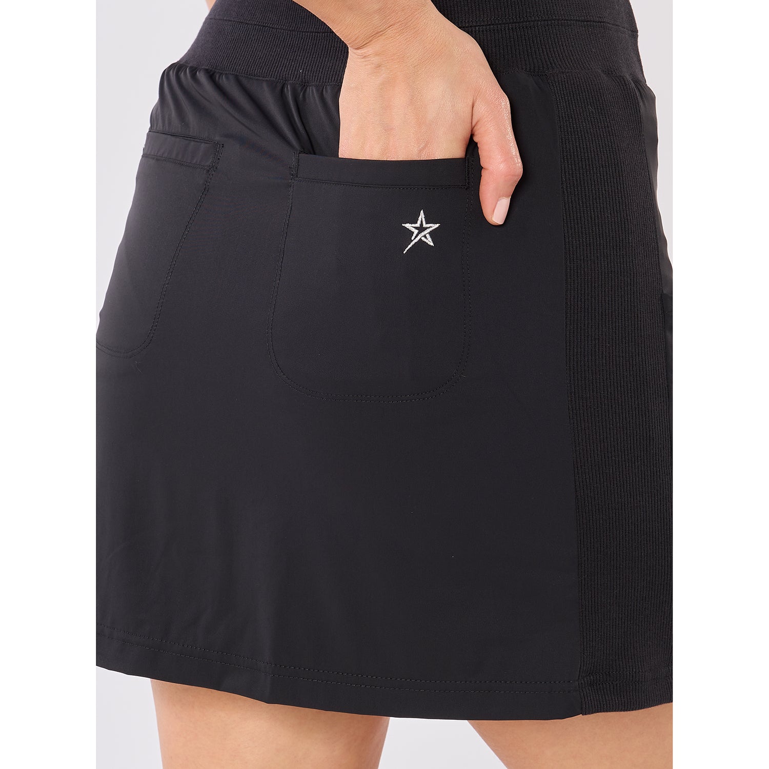 Swing Out Sister Ladies Lightweight Pull-On Skort with Neat Pocket Detail & Comfort Waistband for A Smooth Silhouette in Black