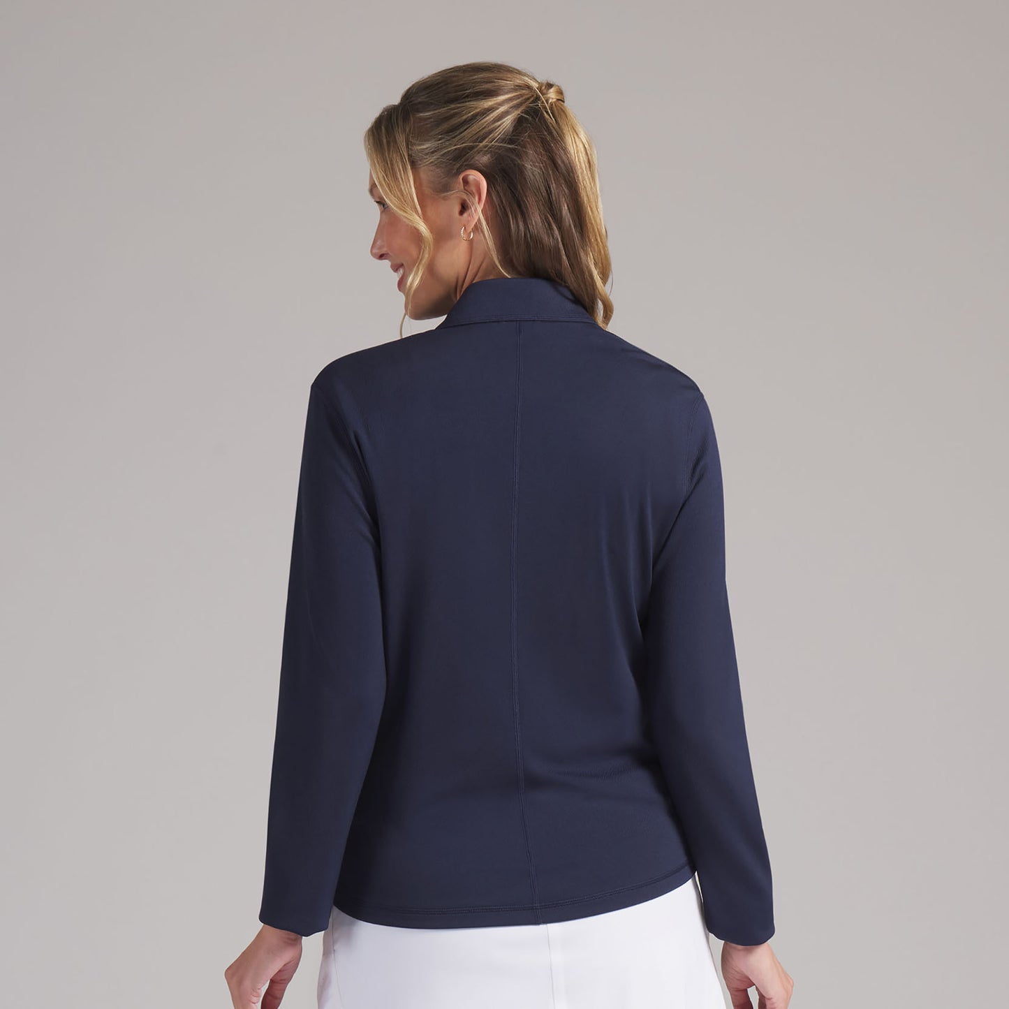 Puma Golf Ladies Navy Full-Zip Jacket with Textured Stretch Comfort for Effortless Movement