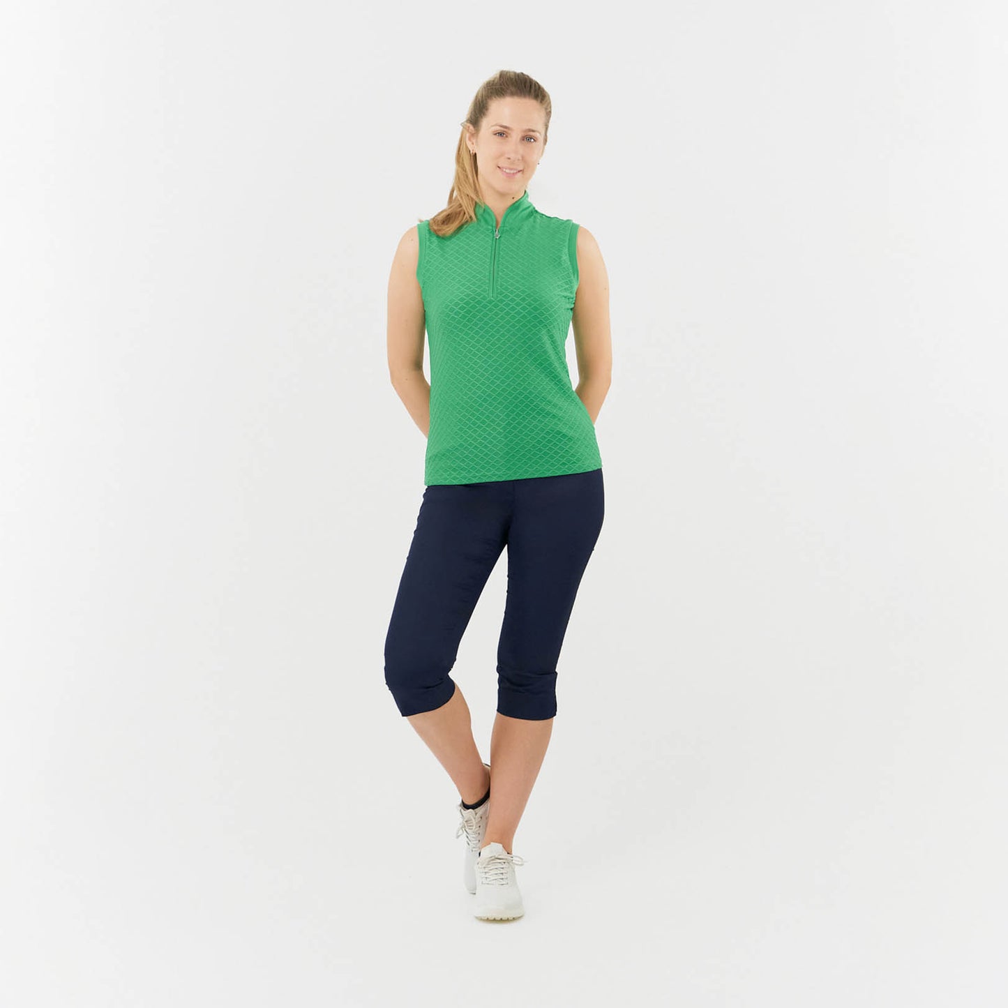 Pure Golf Ladies Sleeveless Polo with Wave Print