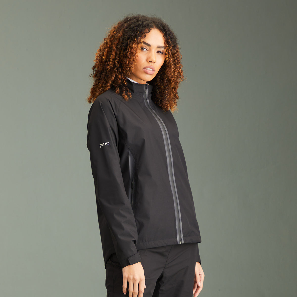 PING Ladies Black Waterproof Golf Jacket with Stretch Mesh Lining