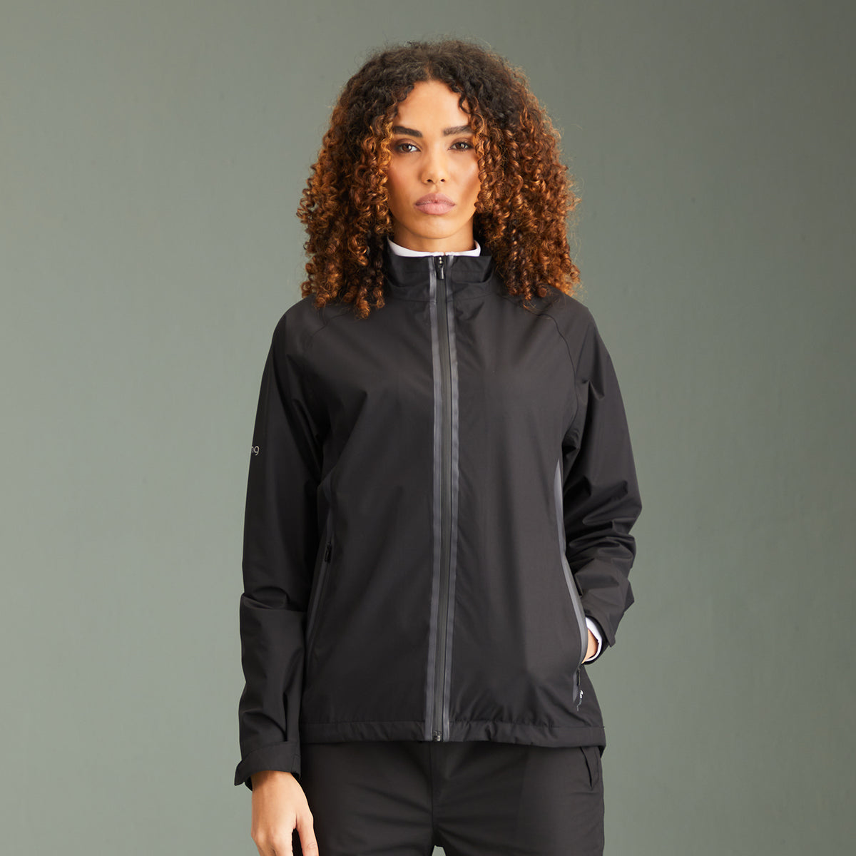 PING Ladies Black Waterproof Golf Jacket with Stretch Mesh Lining