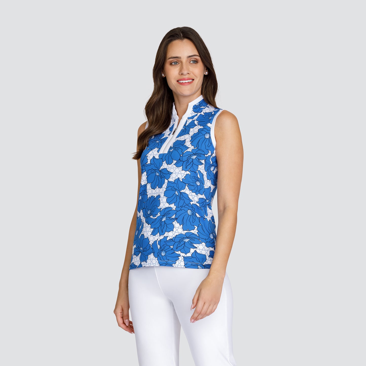 Tail Ladies Sleeveless Polo in a Floral and Hexagonal Print 
