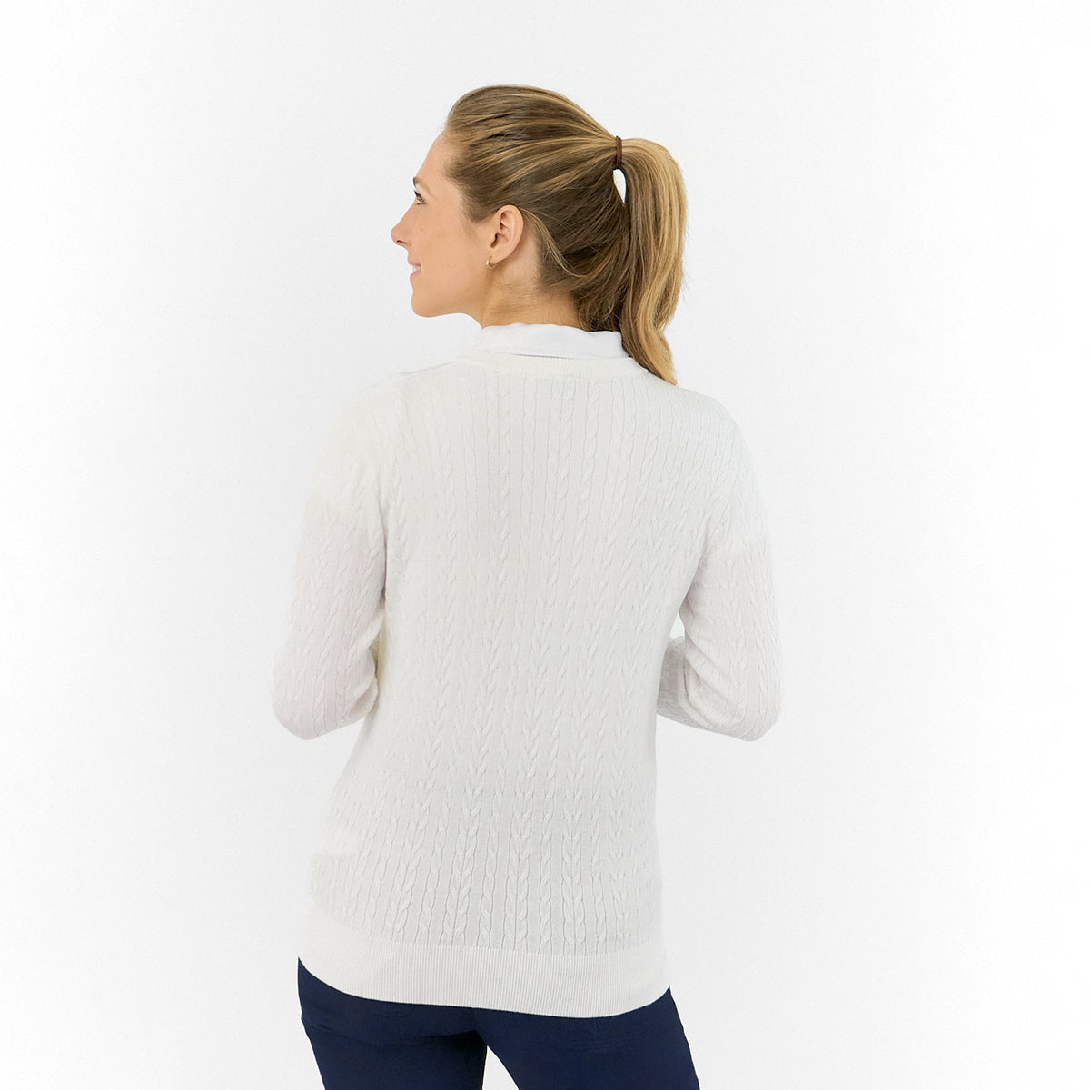 Pure Ladies Cable Knit V-Neck Golf Sweater