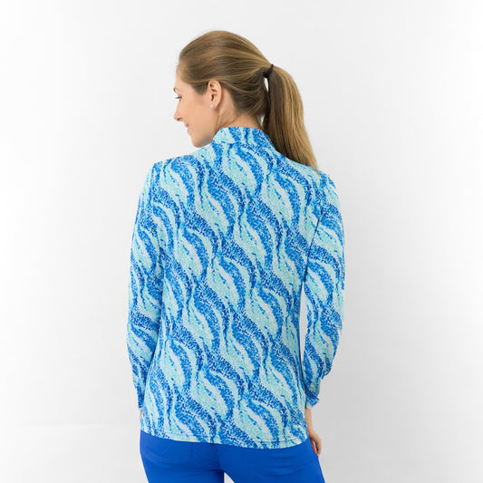 Pure Ladies Long Sleeve Top in Flowing Wave Print for Playful Style & All-Day Comfort