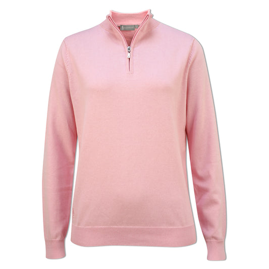 Glenmuir Ladies 100% Cotton Half-Zip Sweater in Candy Pink