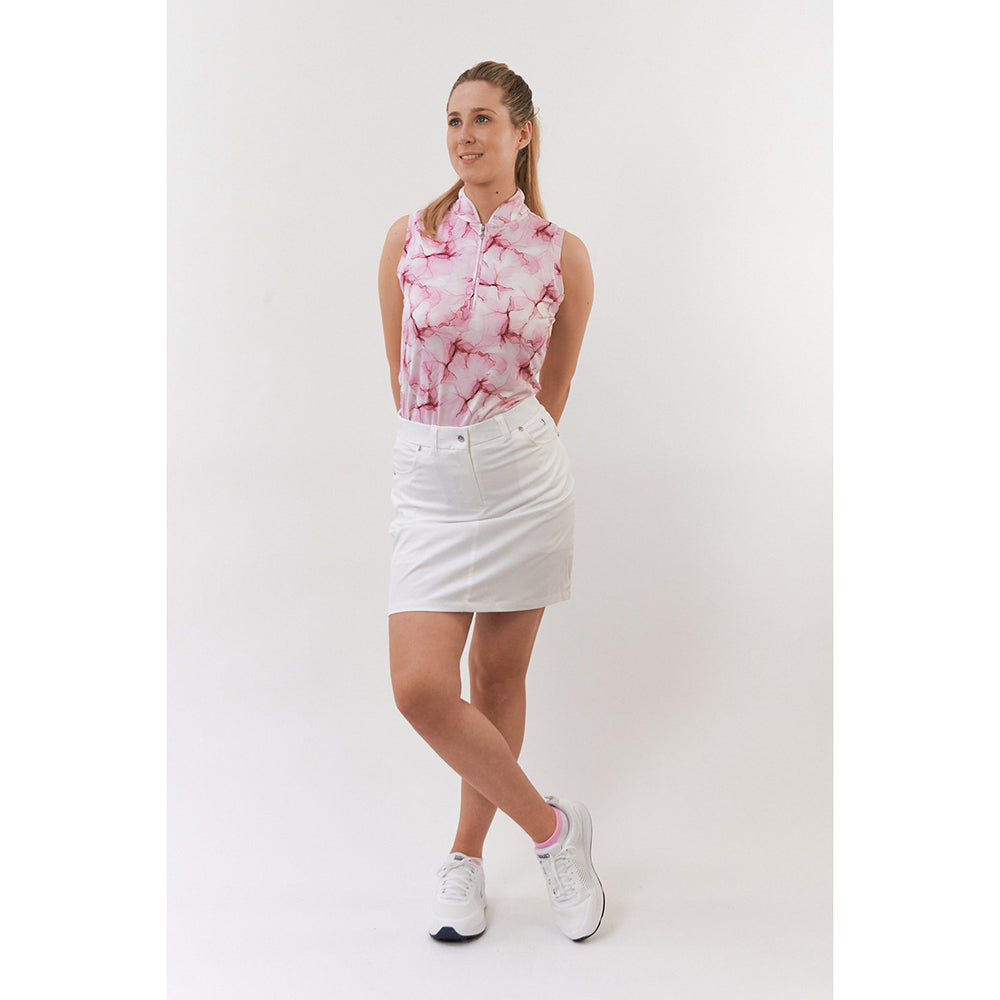 Pure Golf Ladies Pink Blossom Print Sleeveless Polo