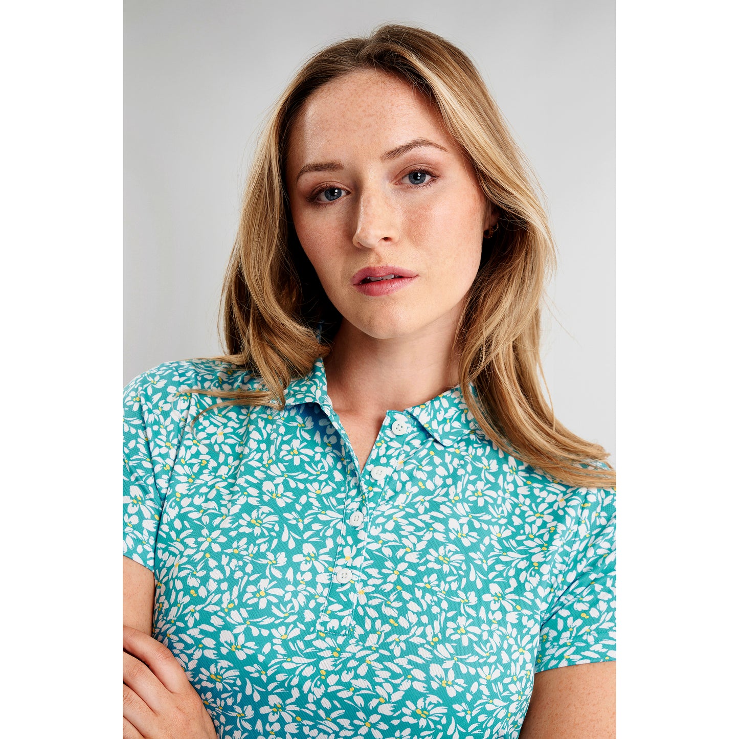 Green Lamb Ladies Pretty Print Short Sleeve Polo with Solid Side Panels