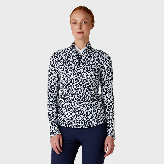 Callaway Ladies Two-Tone Geo Print Long Sleeve Top in Peacoat