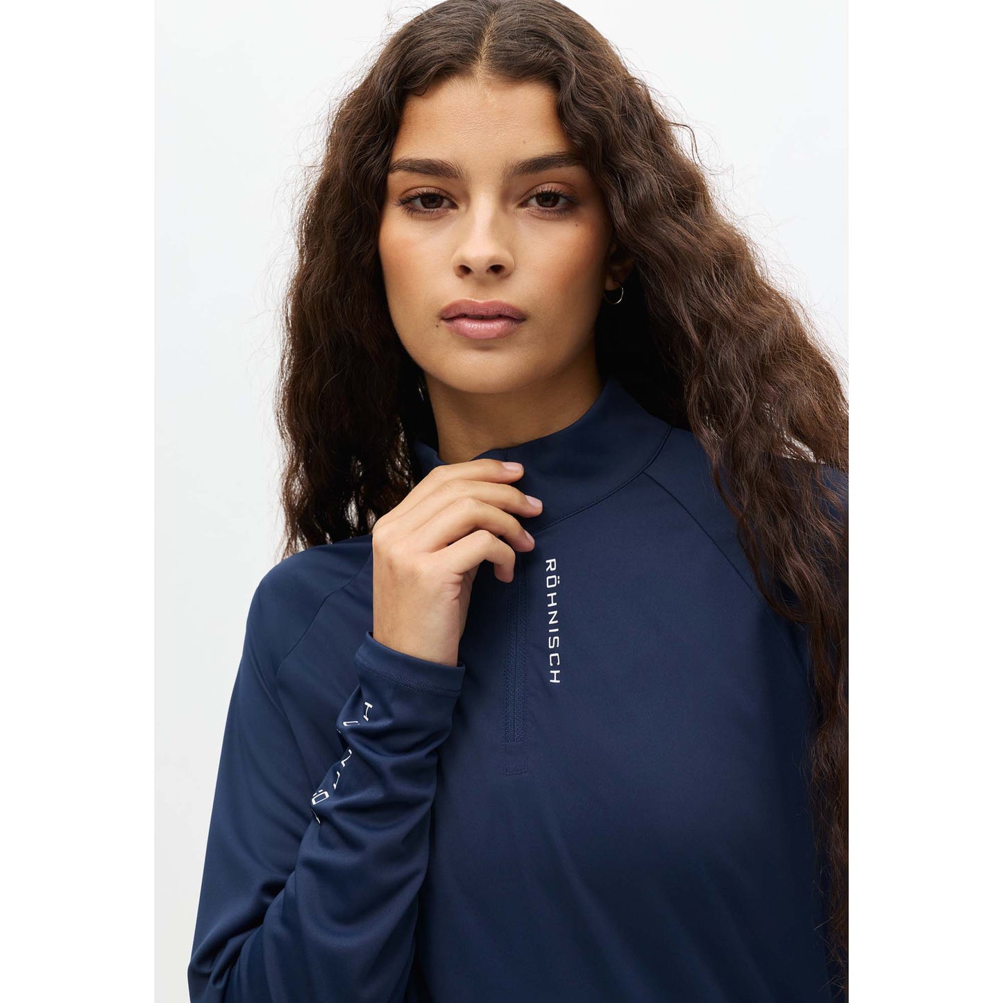 Röhnisch Ladies Elegant Navy Zip Neck Stretch Top for Effortless Movement with Every Swing