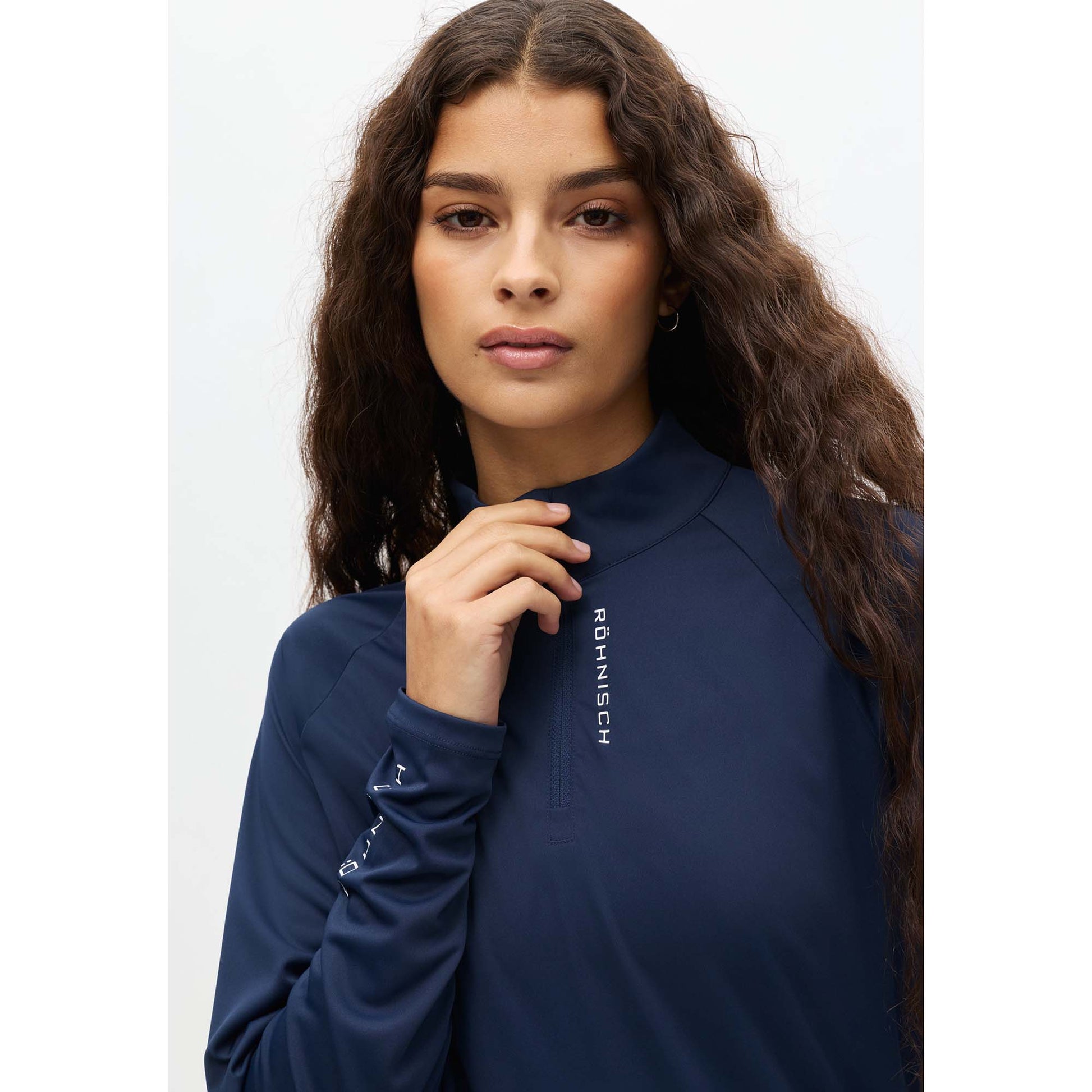 Röhnisch Ladies Elegant Navy Zip Neck Stretch Top for Effortless Movement with Every Swing