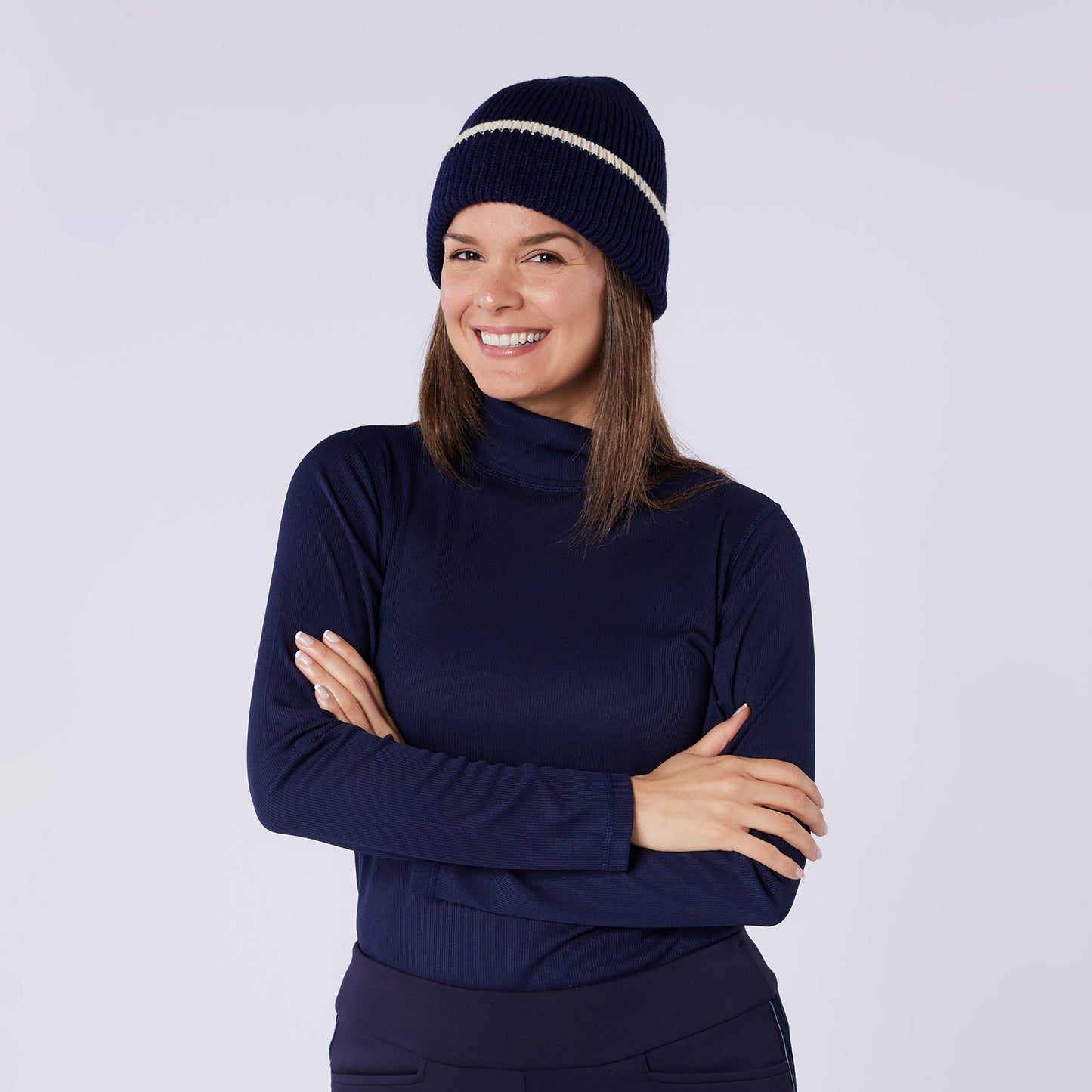Swing Out Sister Ladies Soft-Stretch Ribbed Roll Neck in Navy