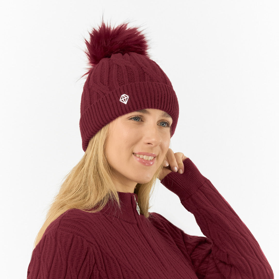Pure Golf Ladies Lined Waterproof Bobble Hat with Cable Knit Design
