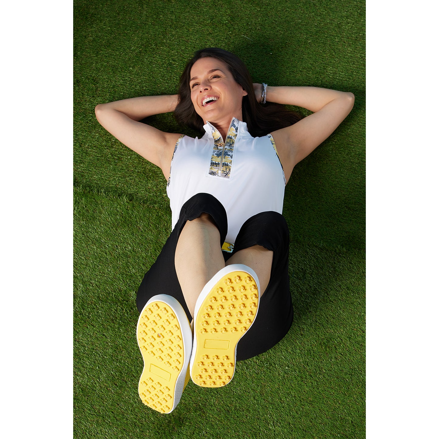 Swing Out Sister Ladies Mesh & Faux Leather Golf Shoes in a Fun Sunshine Shade