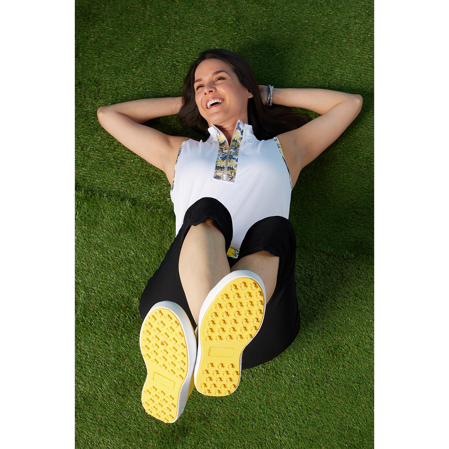 Swing Out Sister Ladies Mesh & Faux Leather Golf Shoes in a Fun Sunshine Shade