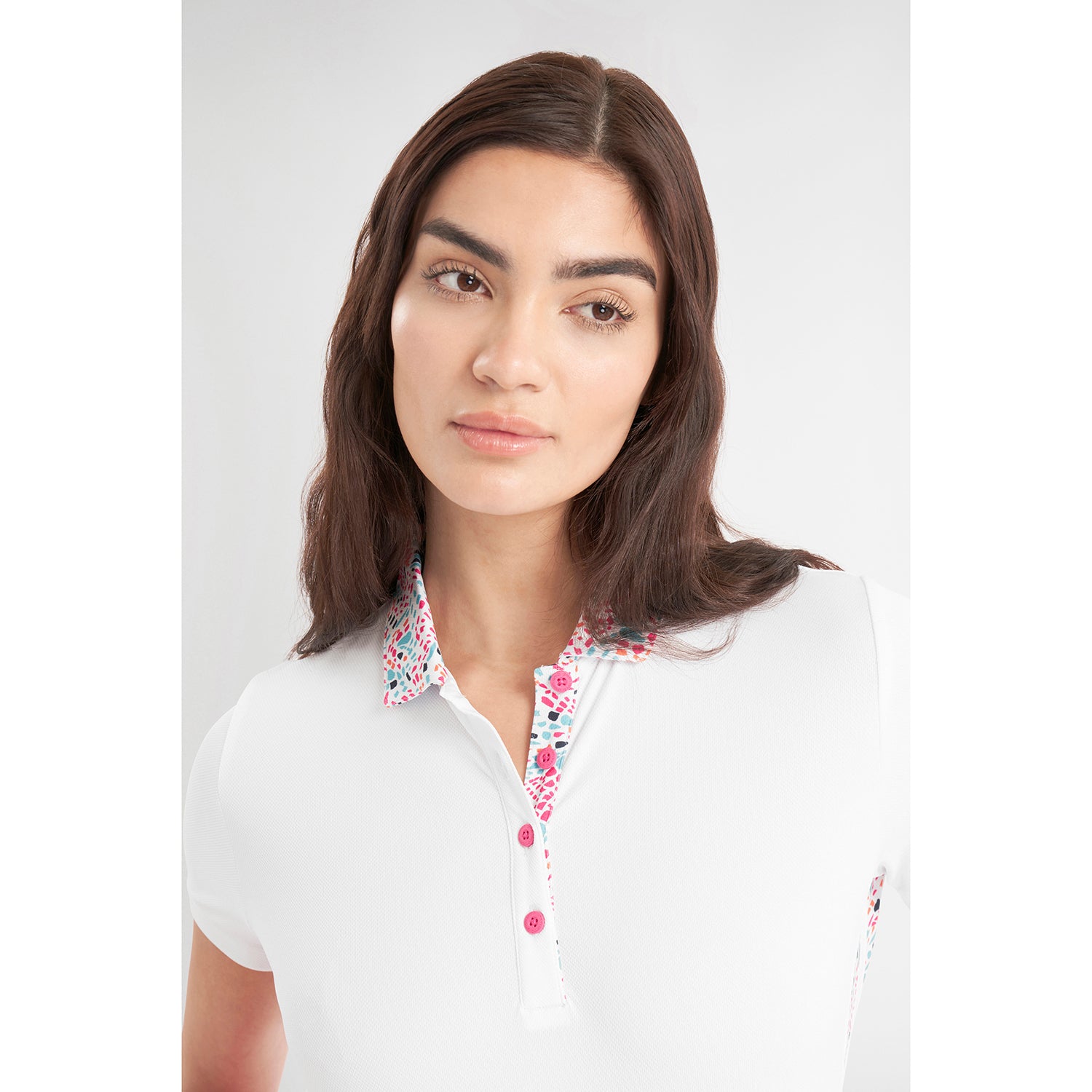 Green Lamb Ladies Short Sleeve Polo with Speckle Print Trim