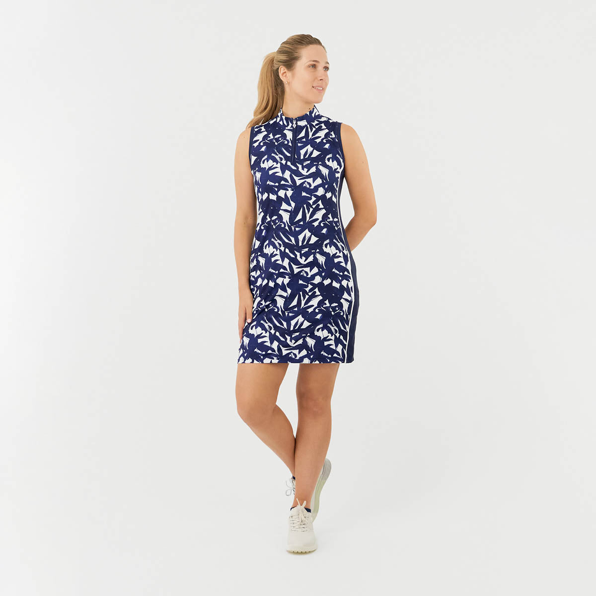 Pure Golf Sleeveless Dress in Navy Botanical Print