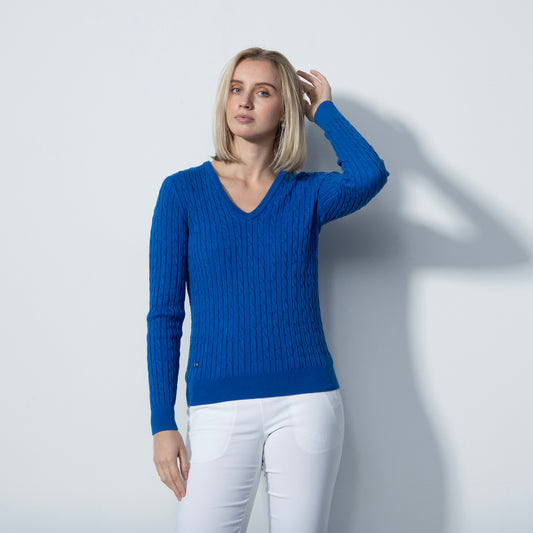 Daily Sports Ladies Cotton & Cashmere Cable Knit Sweater in Cosmic Blue